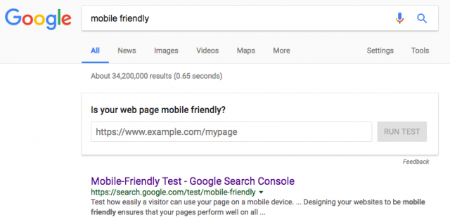 инструмент mobile friendly test от Google для проверки сайтов на адаптивность для мобильных устройств